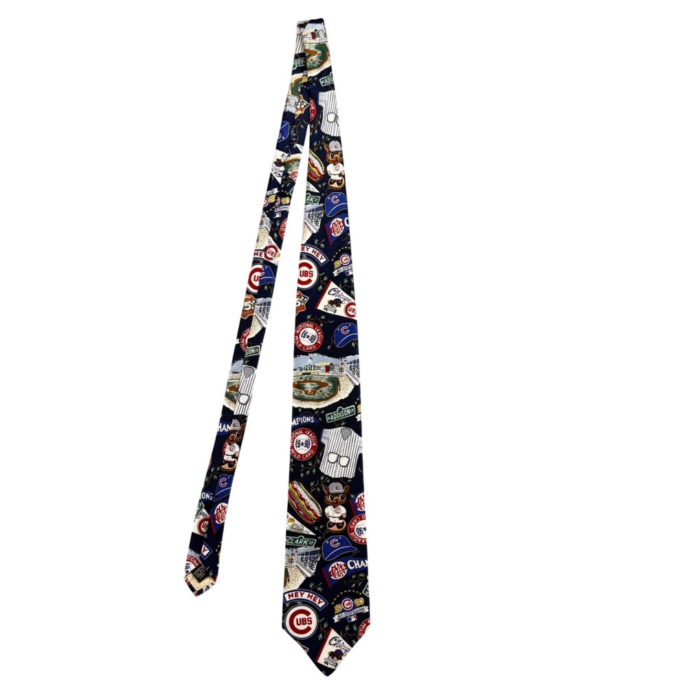 Vintage Reyn Spooner Chicago‎ Cubs MLB Silk Tie Navy Blue Wrigley Field Baseball